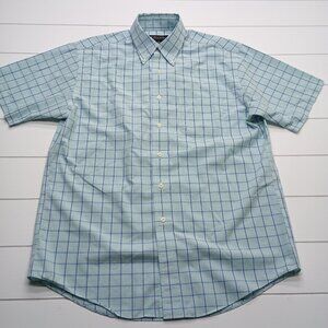 Brooks Brothers Non Iron Blue Check Short Sleeve Button Down Shirt Mens M